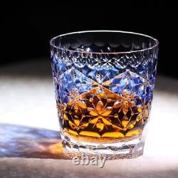 Blue Cut-to-Clear Lead Crystal Old Fashioned Glass Edo Kiriko Tumbler 330ml