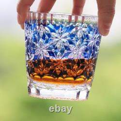 Blue Cut-to-Clear Lead Crystal Old Fashioned Glass Edo Kiriko Tumbler 330ml