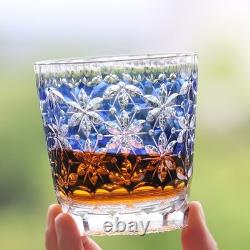 Blue Cut-to-Clear Lead Crystal Old Fashioned Glass Edo Kiriko Tumbler 330ml