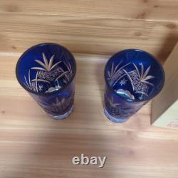 Blue Glass Cut Crystal Tumbler Set, 2 Pieces, Gift Box Included