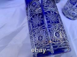 Bohemia Cobalt Blue Queen Lace Hand Cut 24% Lead Crystal Water Glass 12 Oz 6 Pc