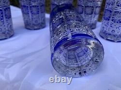 Bohemia Cobalt Blue Queen Lace Hand Cut 24% Lead Crystal Water Glass 12 Oz 6 Pc