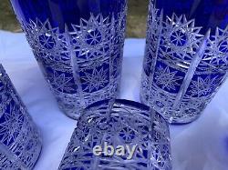 Bohemia Cobalt Blue Queen Lace Hand Cut 24% Lead Crystal Water Glass 12 Oz 6 Pc