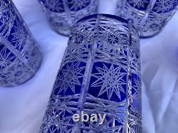 Bohemia Cobalt Blue Queen Lace Hand Cut 24% Lead Crystal Water Glass 12 Oz 6 Pc