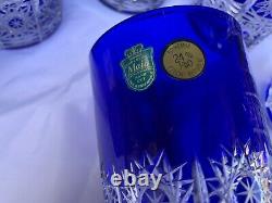 Bohemia Cobalt Blue Queen Lace Hand Cut 24% Lead Crystal Water Glass 12 Oz 6 Pc