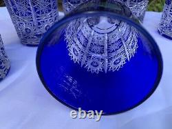 Bohemia Cobalt Blue Queen Lace Hand Cut 24% Lead Crystal Water Glass 12 Oz 6 Pc