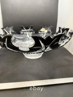 Bohemia Crystal Black & Clear Diadem Crown Cut Glass Bowl Czech 10.5 x 4.25