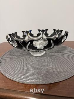 Bohemia Crystal Black & Clear Diadem Crown Cut Glass Bowl Czech 10.5 x 4.25