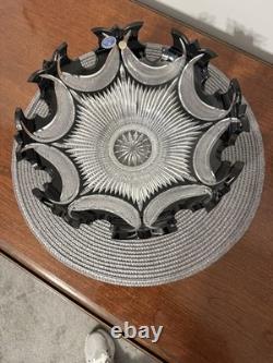 Bohemia Crystal Black & Clear Diadem Crown Cut Glass Bowl Czech 10.5 x 4.25