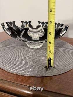Bohemia Crystal Black & Clear Diadem Crown Cut Glass Bowl Czech 10.5 x 4.25
