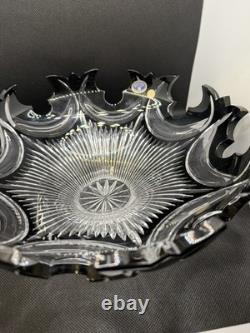 Bohemia Crystal Black & Clear Diadem Crown Cut Glass Bowl Czech 10.5 x 4.25