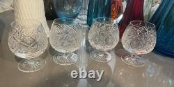 Bohemia Crystal Brandy Snifter Cut Glass Star/ Fan Design Cognac, Set Of 4