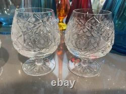Bohemia Crystal Brandy Snifter Cut Glass Star/ Fan Design Cognac, Set Of 4