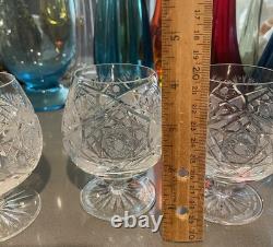 Bohemia Crystal Brandy Snifter Cut Glass Star/ Fan Design Cognac, Set Of 4