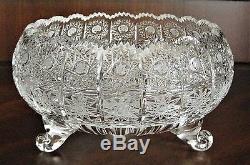 Bohemia Crystal Footed Bowl, 8 Wide, hand cut, Queenlace, From Czech Republic