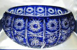 Bohemia Crystal Hand Cut Round Blue Bowl 8 Wide, Queen-lace Cut, Czech Republic