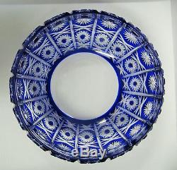 Bohemia Crystal Hand Cut Round Blue Bowl 8 Wide, Queen-lace Cut, Czech Republic
