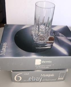 Bohemia Crystal Marquis Highball 350ml Cut Lead Glass Set 6 Czechoslovakia GUC