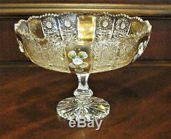 Bohemia Crystal, Pedestal Bowl with Gold, 8 wide, Hand-cut, From Czech Republic