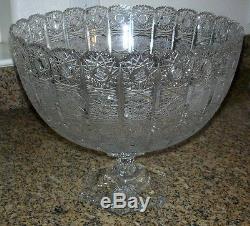 Bohemia Crystal QUEEN LACE Hand Cut Footed Punch Bowl 10 Glasses Bohemian Czech