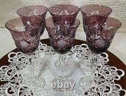 Bohemia Cut to Clear Glass 7 3/4 Set of 6 Amethyst Wine Glasses See Video
