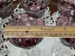 Bohemia Cut to Clear Glass 7 3/4 Set of 6 Amethyst Wine Glasses See Video