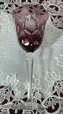 Bohemia Cut to Clear Glass 7 3/4 Set of 6 Amethyst Wine Glasses See Video