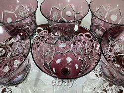 Bohemia Cut to Clear Glass 7 3/4 Set of 6 Amethyst Wine Glasses See Video