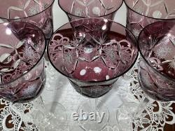 Bohemia Cut to Clear Glass 7 3/4 Set of 6 Amethyst Wine Glasses See Video