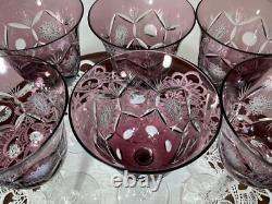 Bohemia Cut to Clear Glass 7 3/4 Set of 6 Amethyst Wine Glasses See Video