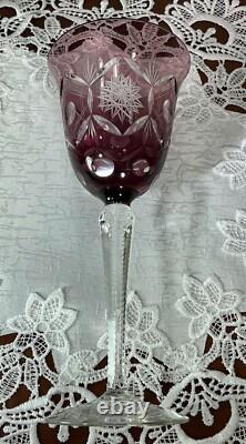 Bohemia Cut to Clear Glass 7 3/4 Set of 6 Amethyst Wine Glasses See Video