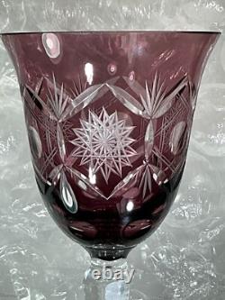 Bohemia Cut to Clear Glass 7 3/4 Set of 6 Amethyst Wine Glasses See Video
