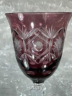 Bohemia Cut to Clear Glass 7 3/4 Set of 6 Amethyst Wine Glasses See Video