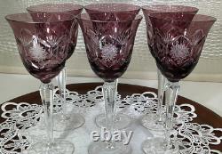 Bohemia Cut to Clear Glass 7 3/4 Set of 6 Amethyst Wine Glasses See Video