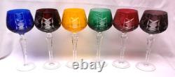 Bohemia Cut to Color Glass 7 7/8 Crystal Wine Goblets Group of 6 Bohemian