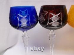 Bohemia Cut to Color Glass 7 7/8 Crystal Wine Goblets Group of 6 Bohemian