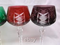 Bohemia Cut to Color Glass 7 7/8 Crystal Wine Goblets Group of 6 Bohemian