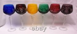 Bohemia Cut to Color Glass 7 7/8 Crystal Wine Goblets Group of 6 Bohemian
