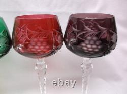 Bohemia Cut to Color Glass 7 7/8 Crystal Wine Goblets Group of 6 Bohemian