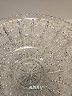 Bohemia Czech 24% Lead Crystal Large Round Bowl Hand Cut Queen Lace Glass 15.75