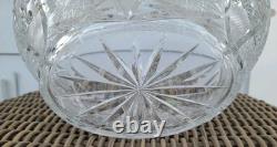 Bohemia Czech Cut Crystal Basket Glass VTG Large 11×10×9 Crosshatch Hobstar