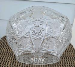 Bohemia Czech Cut Crystal Basket Glass VTG Large 11×10×9 Crosshatch Hobstar