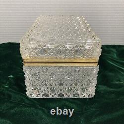 Bohemia Czech Cut Crystal Hinged Glass Jewelry Casket Trinket Box Vintage 7x5x4