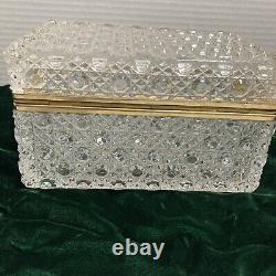 Bohemia Czech Cut Crystal Hinged Glass Jewelry Casket Trinket Box Vintage 7x5x4