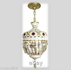 Bohemia Czech Moser hanging light chandelier- white cut to ruby