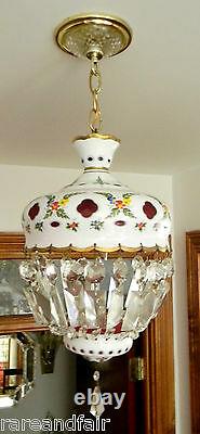 Bohemia Czech Moser hanging light chandelier- white cut to ruby