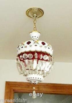 Bohemia Czech Moser hanging light chandelier- white cut to ruby