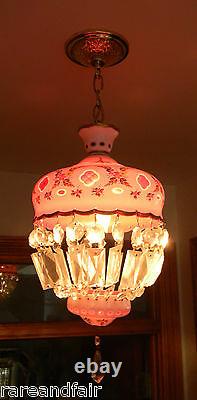 Bohemia Czech Moser hanging light chandelier- white cut to ruby