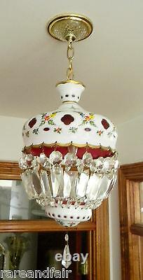 Bohemia Czech Moser hanging light chandelier- white cut to ruby