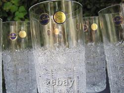 Bohemia Queen Lace Hand Cut 24% Lead Crystal Water Glass 12 Oz Mint 6 Pc